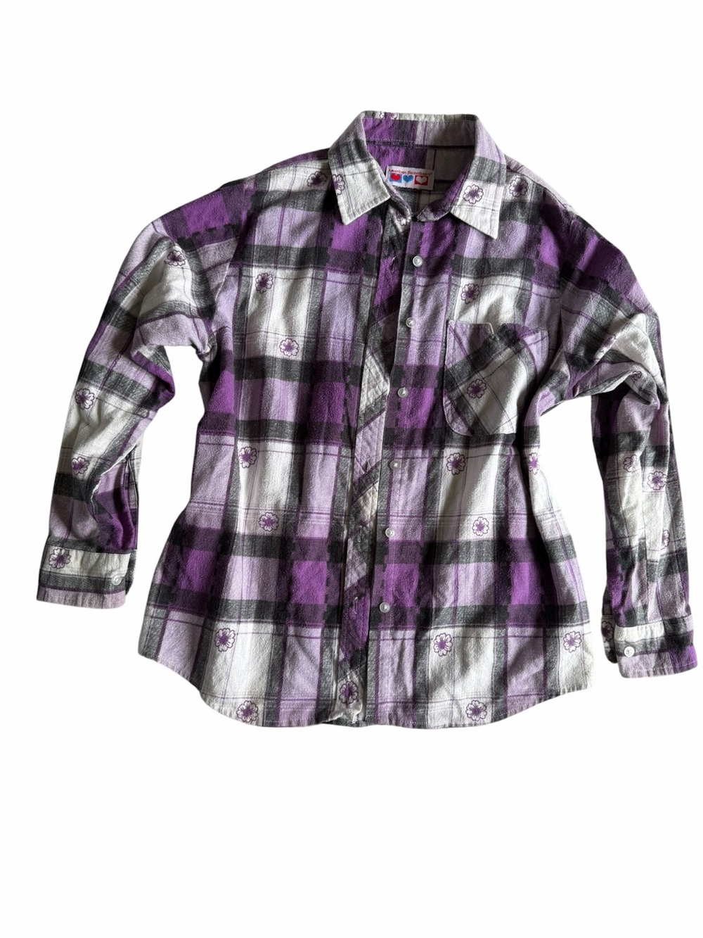 🌟American Sweetheart Vintage Floral Purple & White Plaid Flannel Shirt